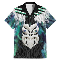 Aotearoa Korowai Motif Family Matching Mermaid Dress and Hawaiian Shirt Maori Wheku Poutama LT14 Dad's Shirt - Short Sleeve Turquoise - Polynesian Pride