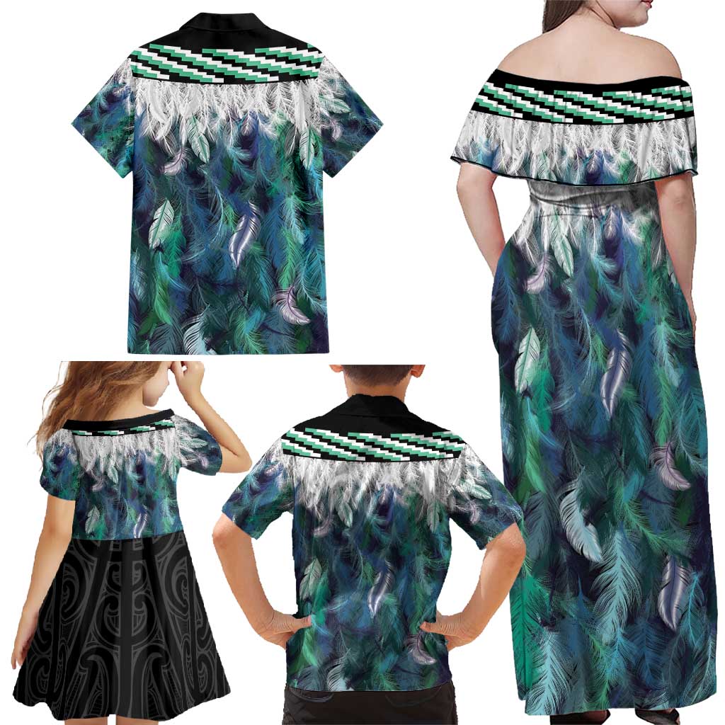 Aotearoa Korowai Motif Family Matching Off Shoulder Maxi Dress and Hawaiian Shirt Maori Wheku Poutama LT14 - Polynesian Pride