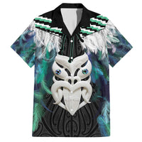 Aotearoa Korowai Motif Family Matching Off Shoulder Maxi Dress and Hawaiian Shirt Maori Wheku Poutama LT14 Dad's Shirt - Short Sleeve Turquoise - Polynesian Pride