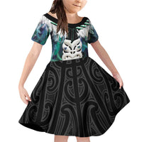 Aotearoa Korowai Motif Family Matching Off Shoulder Short Dress and Hawaiian Shirt Maori Wheku Poutama