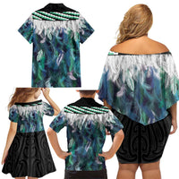 Aotearoa Korowai Motif Family Matching Off Shoulder Short Dress and Hawaiian Shirt Maori Wheku Poutama