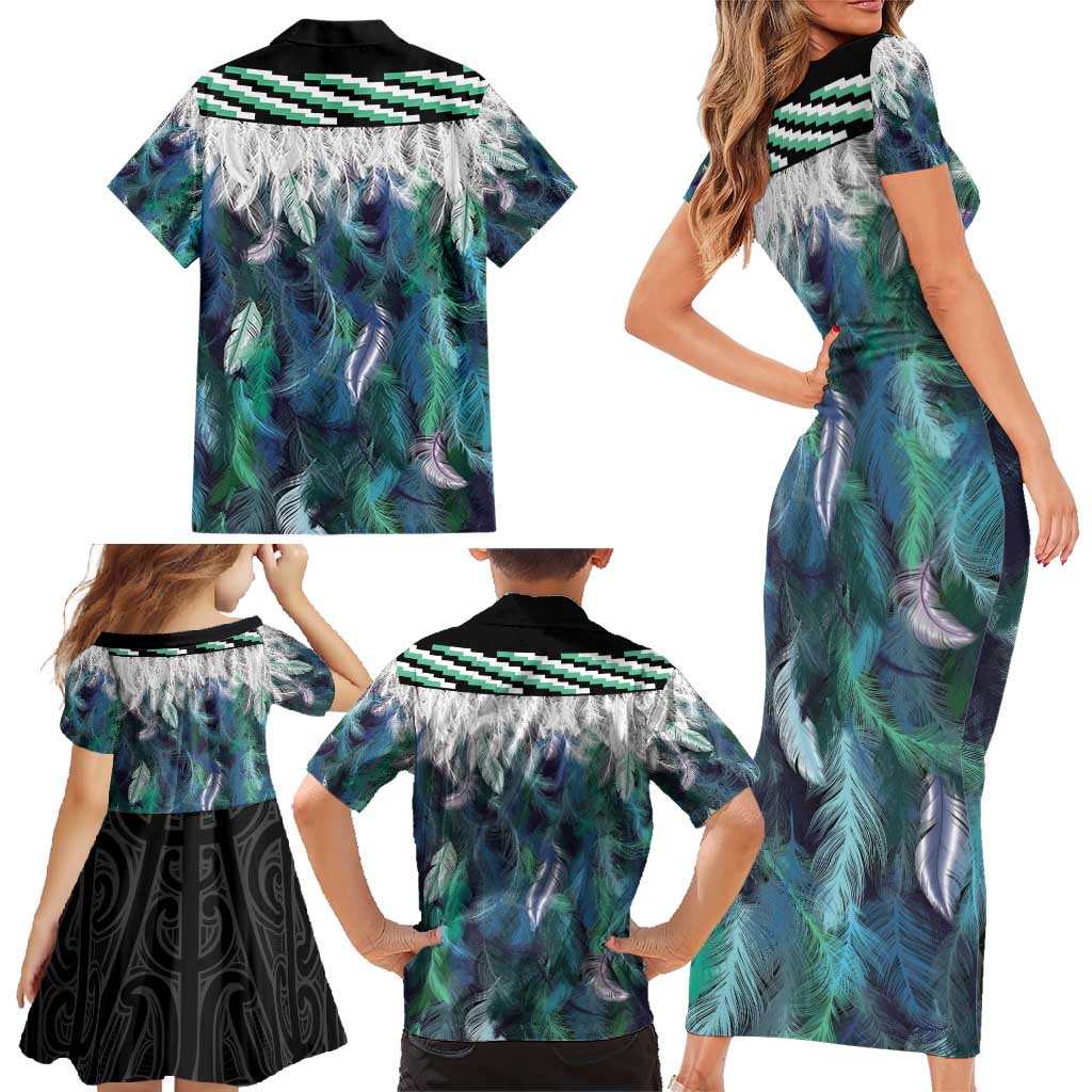 Aotearoa Korowai Motif Family Matching Short Sleeve Bodycon Dress and Hawaiian Shirt Maori Wheku Poutama LT14 - Polynesian Pride