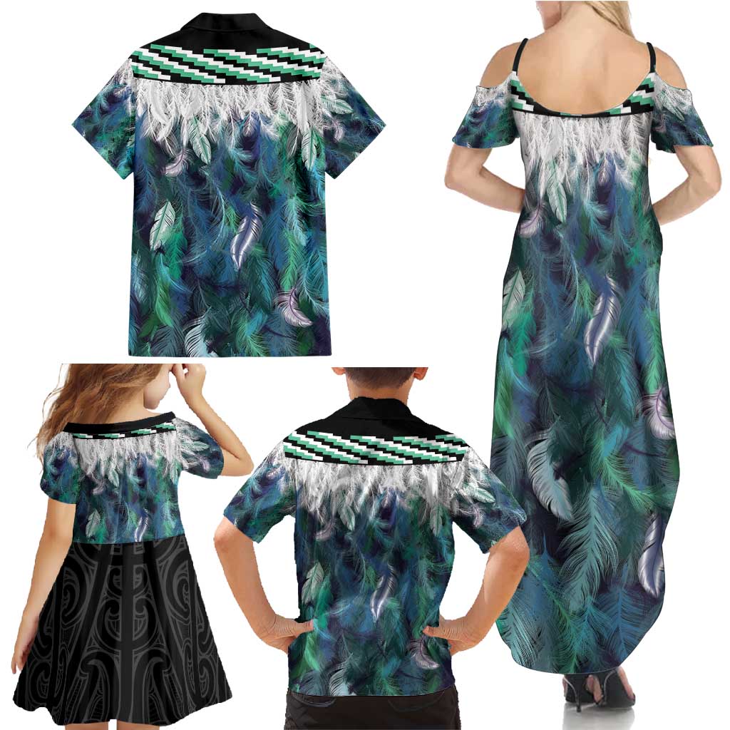 Aotearoa Korowai Motif Family Matching Summer Maxi Dress and Hawaiian Shirt Maori Wheku Poutama LT14 - Polynesian Pride