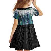 Aotearoa Korowai Motif Kid Short Sleeve Dress Maori Wheku Poutama
