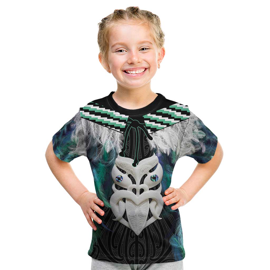 Aotearoa Korowai Motif Kid T Shirt Maori Wheku Poutama LT14 Turquoise - Polynesian Pride
