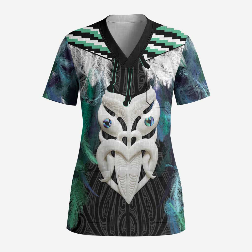 Aotearoa Korowai Motif Scrub Top Maori Wheku Poutama - Polynesian Pride