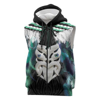 Aotearoa Korowai Motif Sleeveless Zip Hoodie Maori Wheku Poutama LT14 Turquoise - Polynesian Pride