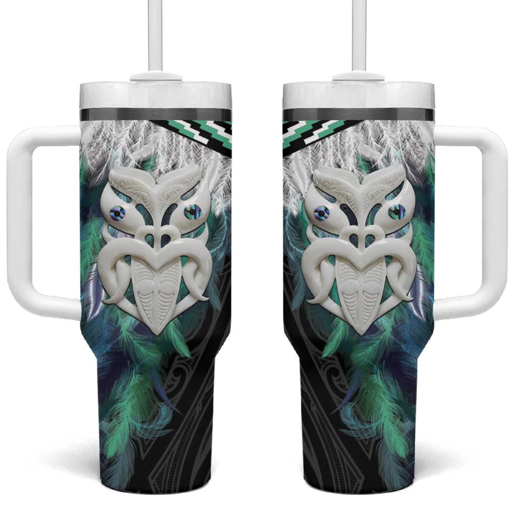 Aotearoa Korowai Motif Tumbler With Handle Maori Wheku Poutama LT14 One Size: 40 oz Turquoise - Polynesian Pride