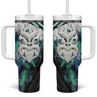 Aotearoa Korowai Motif Tumbler With Handle Maori Wheku Poutama LT14 One Size: 40 oz Turquoise - Polynesian Pride