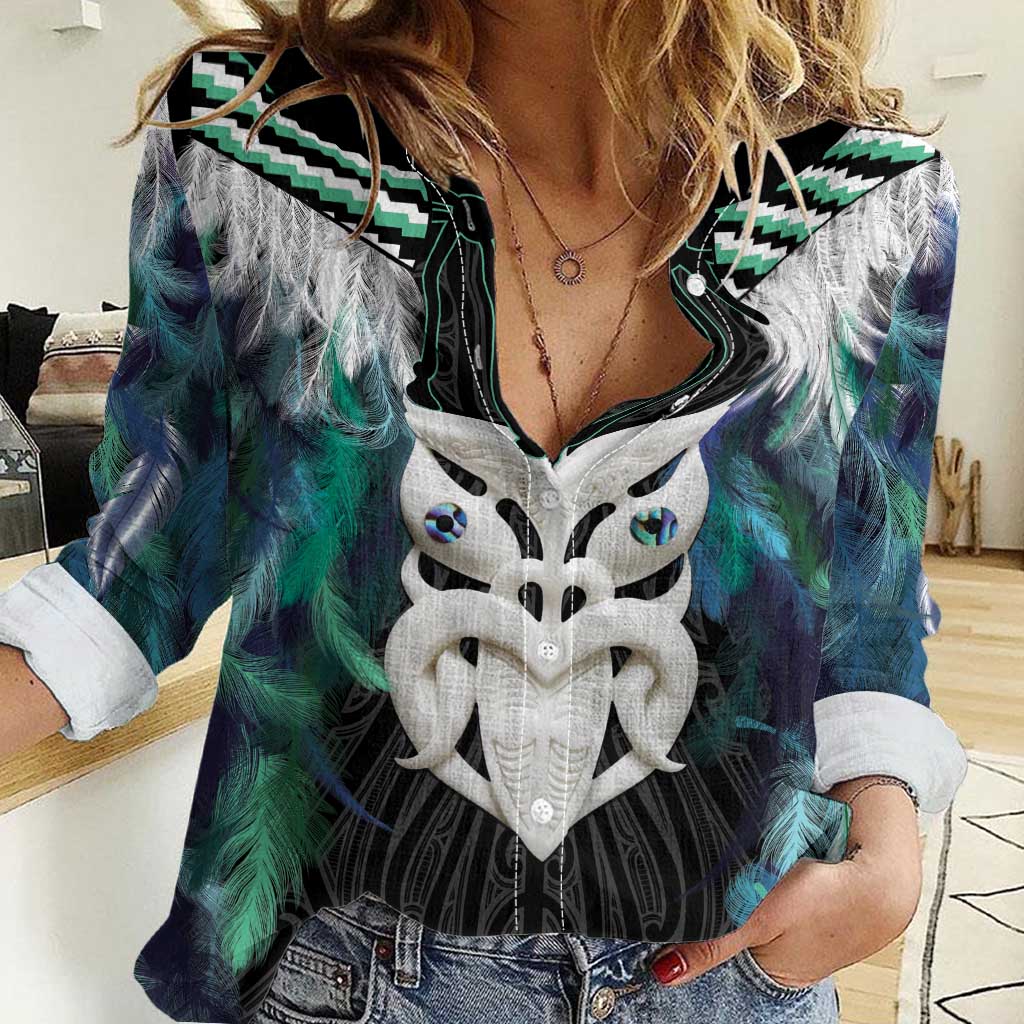 Aotearoa Korowai Motif Women Casual Shirt Maori Wheku Poutama