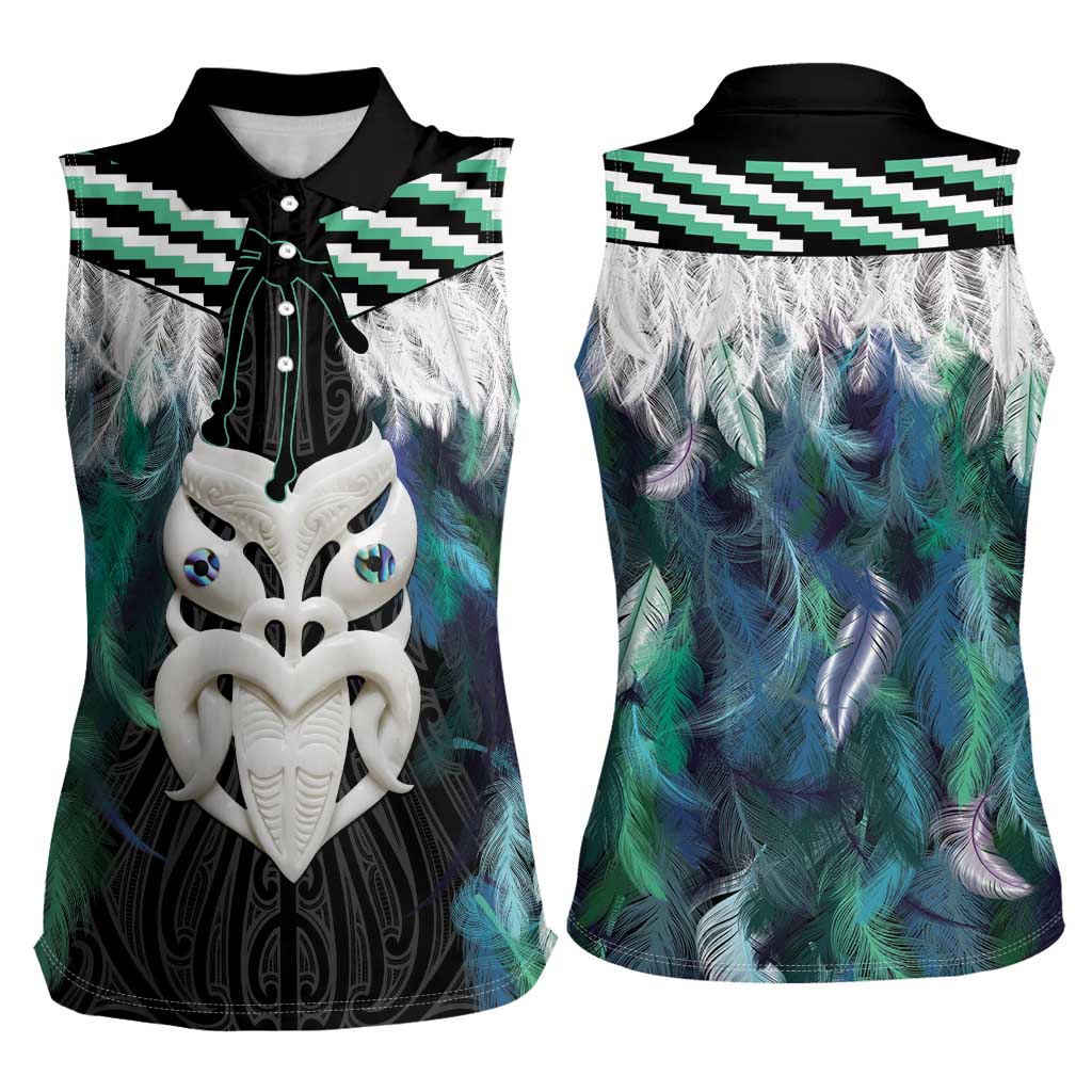 Aotearoa Korowai Motif Women Sleeveless Polo Shirt Maori Wheku Poutama