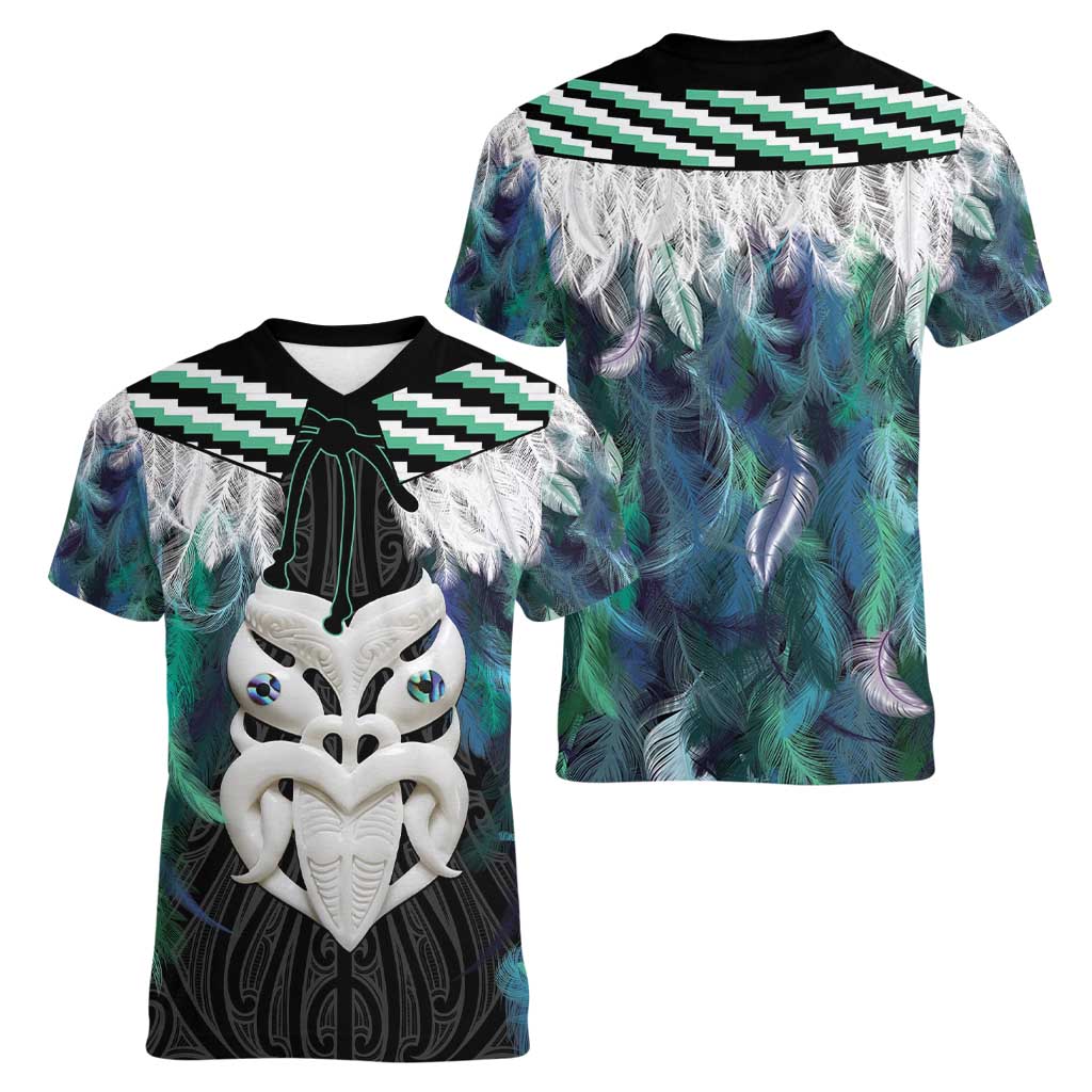 Aotearoa Korowai Motif Women V-Neck T-Shirt Maori Wheku Poutama LT14 - Polynesian Pride