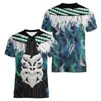 Aotearoa Korowai Motif Women V-Neck T-Shirt Maori Wheku Poutama LT14 - Polynesian Pride
