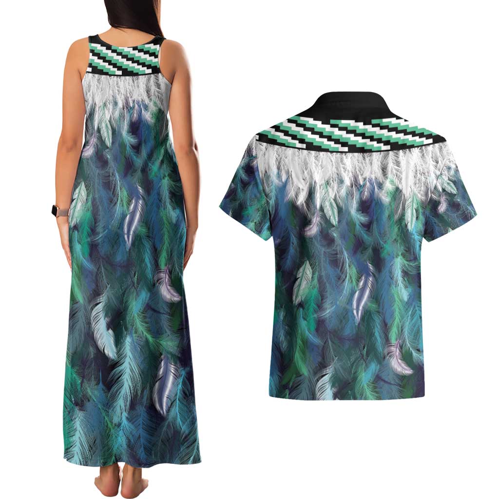 Aotearoa Korowai Motif Couples Matching Tank Maxi Dress and Hawaiian Shirt Maori Tane Poutama