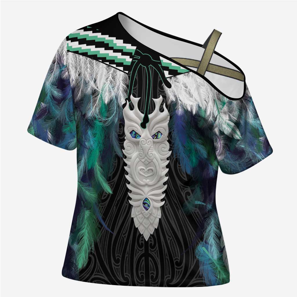 Aotearoa Korowai Motif Cross Shoulder Shirt Maori Tane Poutama - Polynesian Pride