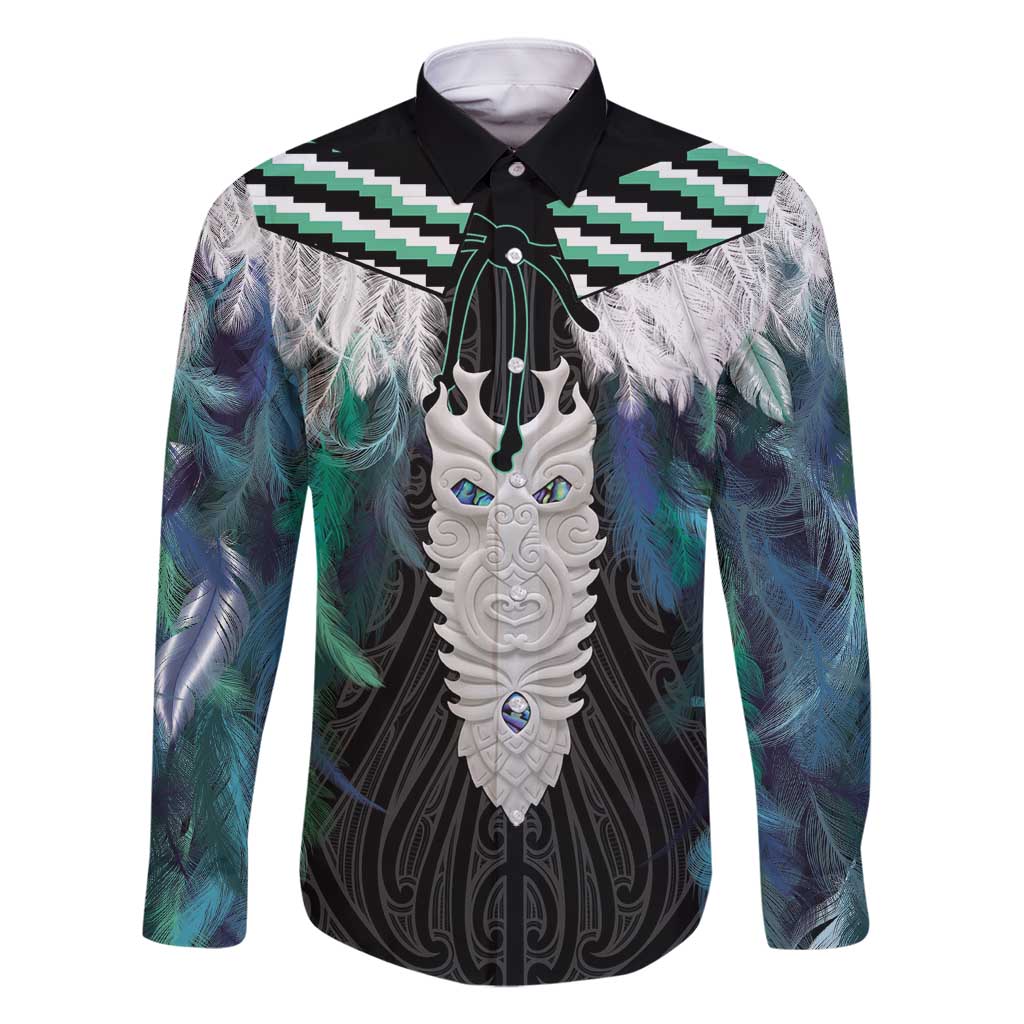 Aotearoa Korowai Motif Family Matching Off Shoulder Short Dress and Hawaiian Shirt Maori Tane Poutama LT14 Dad's Shirt - Long Sleeve Turquoise - Polynesian Pride