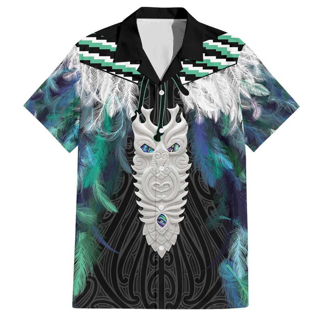 Aotearoa Korowai Motif Family Matching Puletasi and Hawaiian Shirt Maori Tane Poutama LT14 Dad's Shirt - Short Sleeve Turquoise - Polynesian Pride