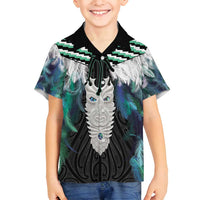 Aotearoa Korowai Motif Family Matching Puletasi and Hawaiian Shirt Maori Tane Poutama LT14 Son's Shirt Turquoise - Polynesian Pride