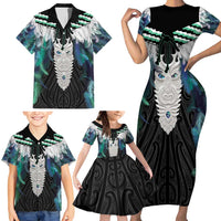 Aotearoa Korowai Motif Family Matching Short Sleeve Bodycon Dress and Hawaiian Shirt Maori Tane Poutama LT14 - Polynesian Pride