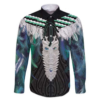 Aotearoa Korowai Motif Family Matching Short Sleeve Bodycon Dress and Hawaiian Shirt Maori Tane Poutama LT14 Dad's Shirt - Long Sleeve Turquoise - Polynesian Pride