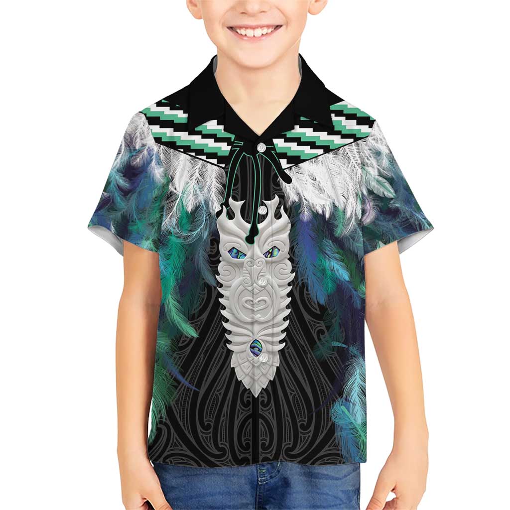 Aotearoa Korowai Motif Family Matching Short Sleeve Bodycon Dress and Hawaiian Shirt Maori Tane Poutama LT14 Son's Shirt Turquoise - Polynesian Pride