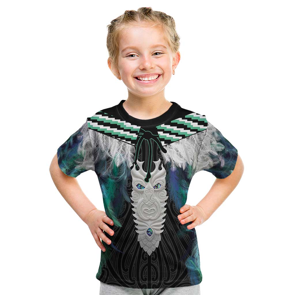 Aotearoa Korowai Motif Kid T Shirt Maori Tane Poutama LT14 Turquoise - Polynesian Pride
