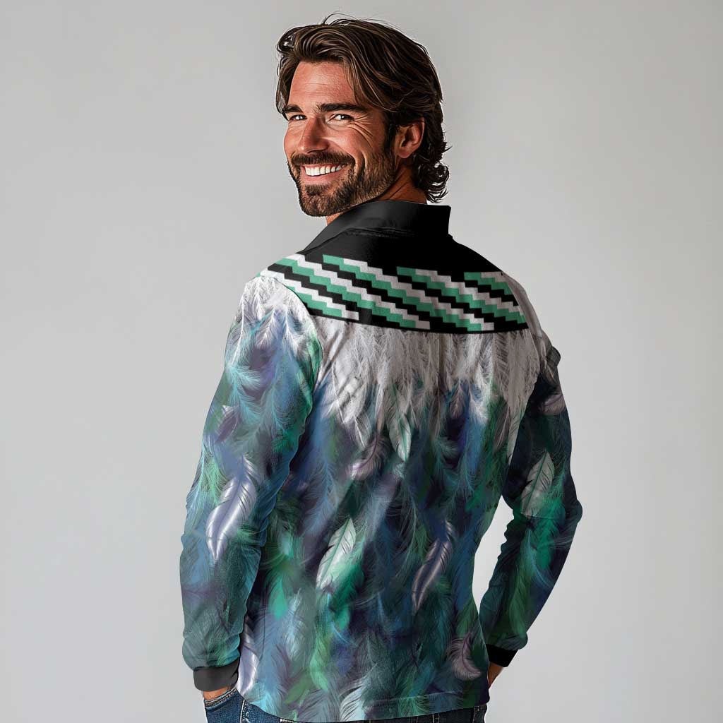 Aotearoa Korowai Motif Long Sleeve Polo Shirt Maori Tane Poutama