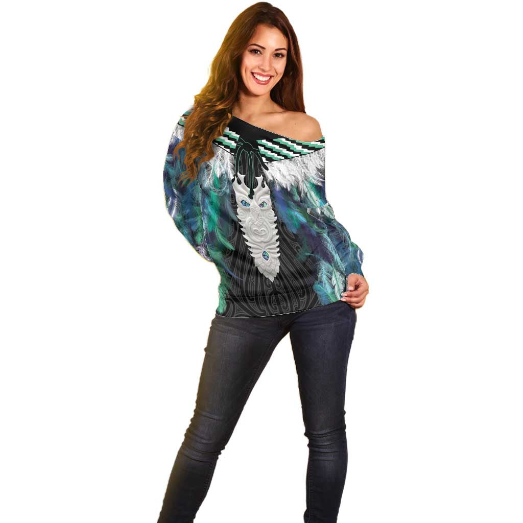 Aotearoa Korowai Motif Off Shoulder Sweater Maori Tane Poutama