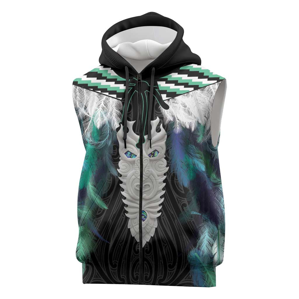 Aotearoa Korowai Motif Sleeveless Zip Hoodie Maori Tane Poutama LT14 Turquoise - Polynesian Pride
