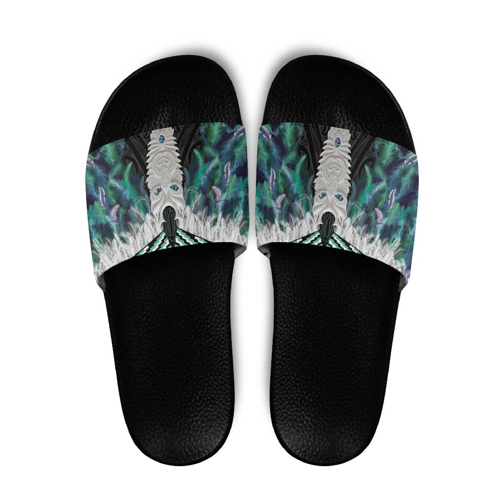Aotearoa Korowai Motif Slide Sandals Maori Tane Poutama LT14 Turquoise - Polynesian Pride