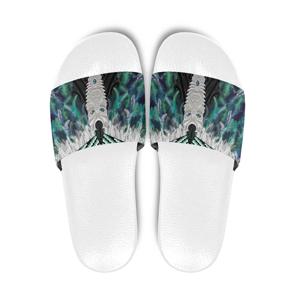 Aotearoa Korowai Motif Slide Sandals Maori Tane Poutama LT14 Turquoise - Polynesian Pride
