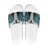 Aotearoa Korowai Motif Slide Sandals Maori Tane Poutama LT14 Turquoise - Polynesian Pride