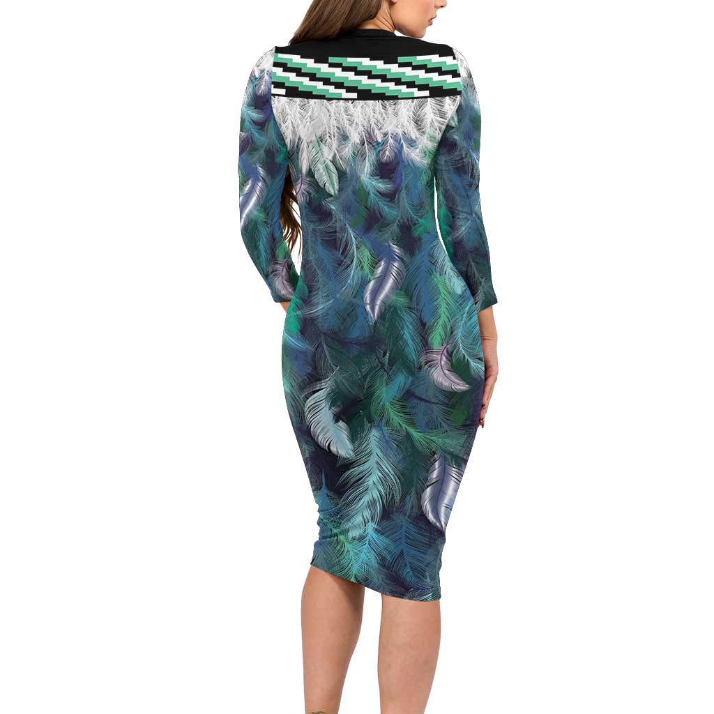 Aotearoa Korowai Motif Family Matching Long Sleeve Bodycon Dress and Hawaiian Shirt Maori Koru Poutama LT14 - Polynesian Pride