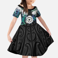 Aotearoa Korowai Motif Family Matching Off Shoulder Maxi Dress and Hawaiian Shirt Maori Koru Poutama