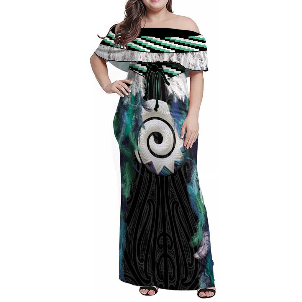 Aotearoa Korowai Motif Family Matching Off Shoulder Maxi Dress and Hawaiian Shirt Maori Koru Poutama