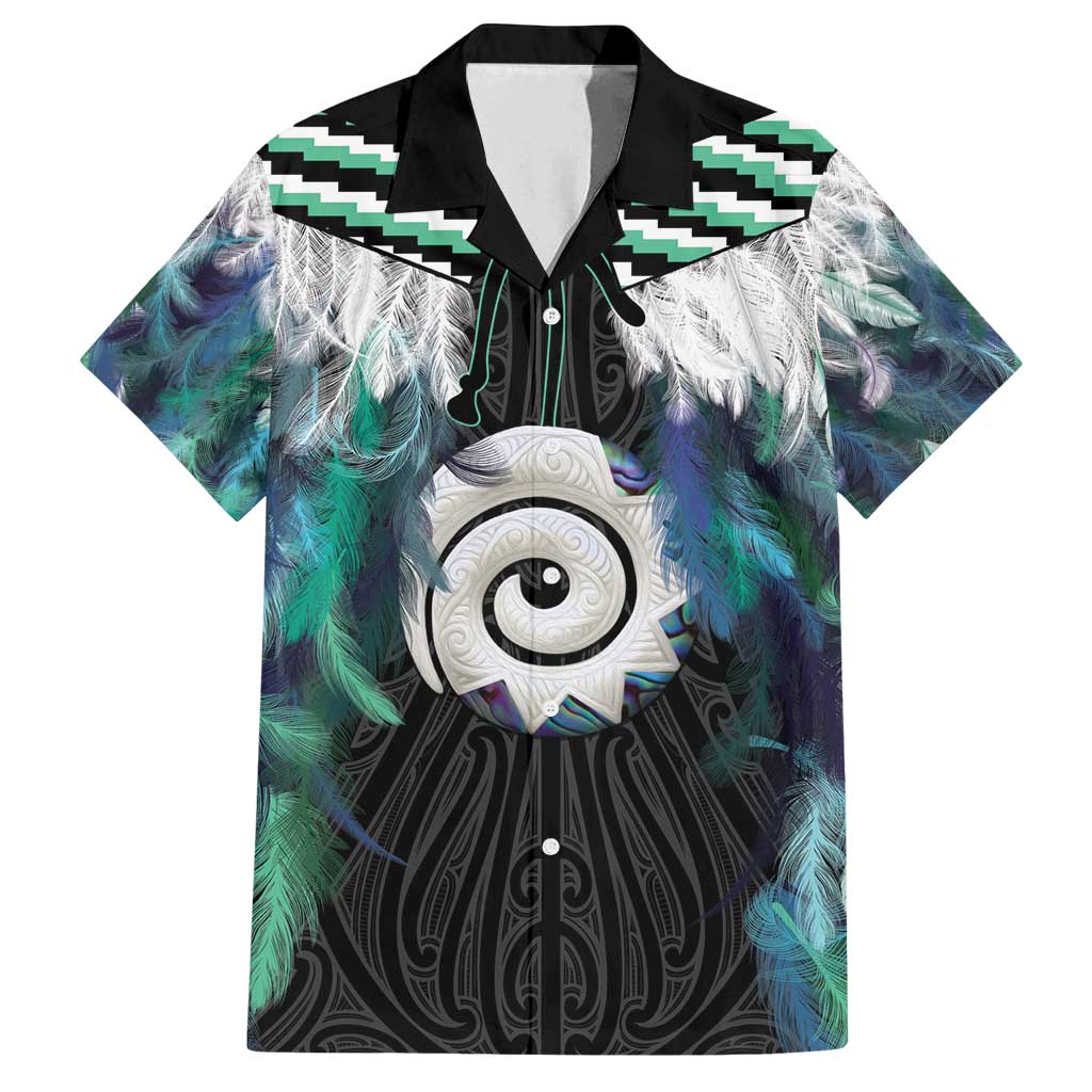 Aotearoa Korowai Motif Family Matching Off Shoulder Short Dress and Hawaiian Shirt Maori Koru Poutama LT14 Dad's Shirt - Short Sleeve Turquoise - Polynesian Pride