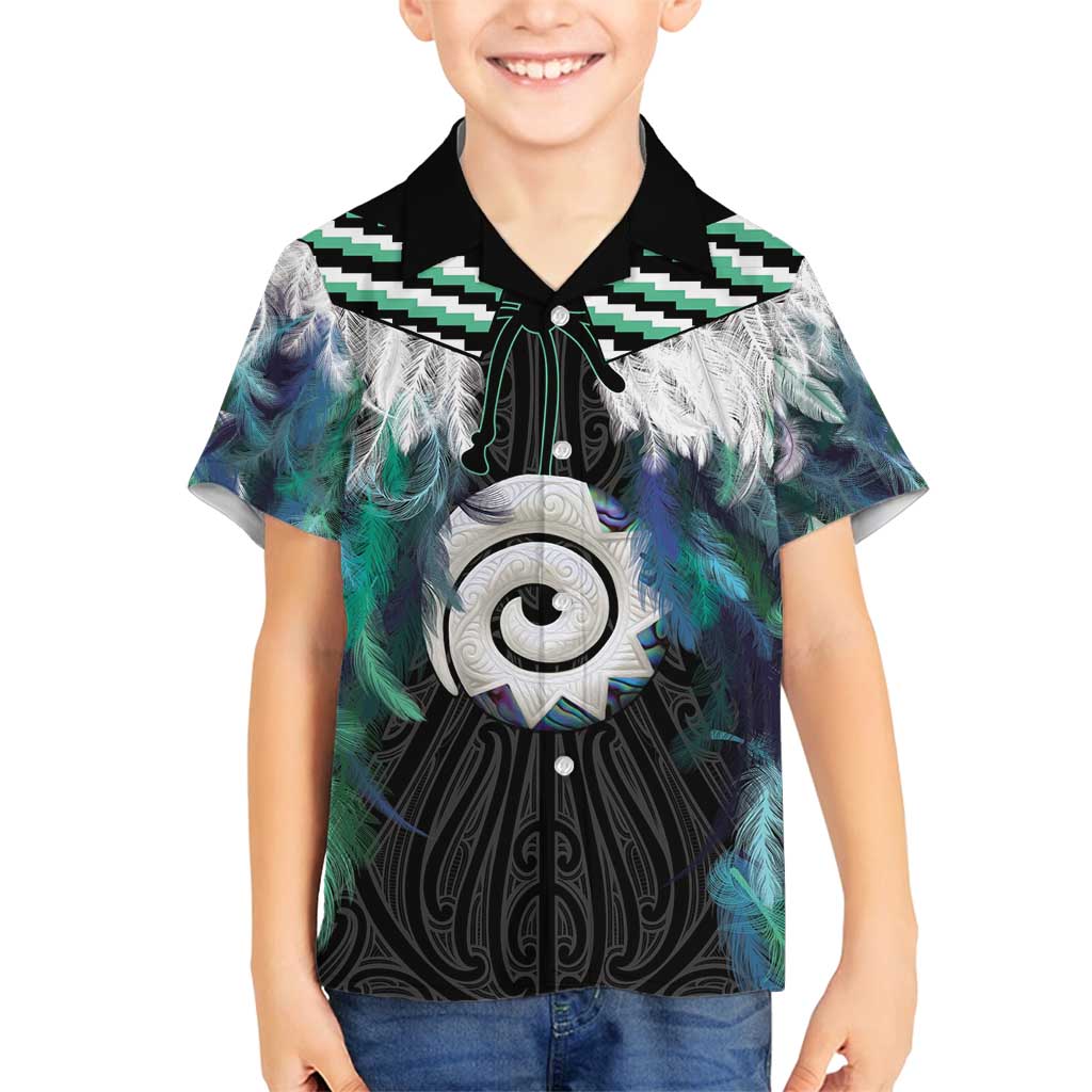 Aotearoa Korowai Motif Family Matching Summer Maxi Dress and Hawaiian Shirt Maori Koru Poutama LT14 Son's Shirt Turquoise - Polynesian Pride