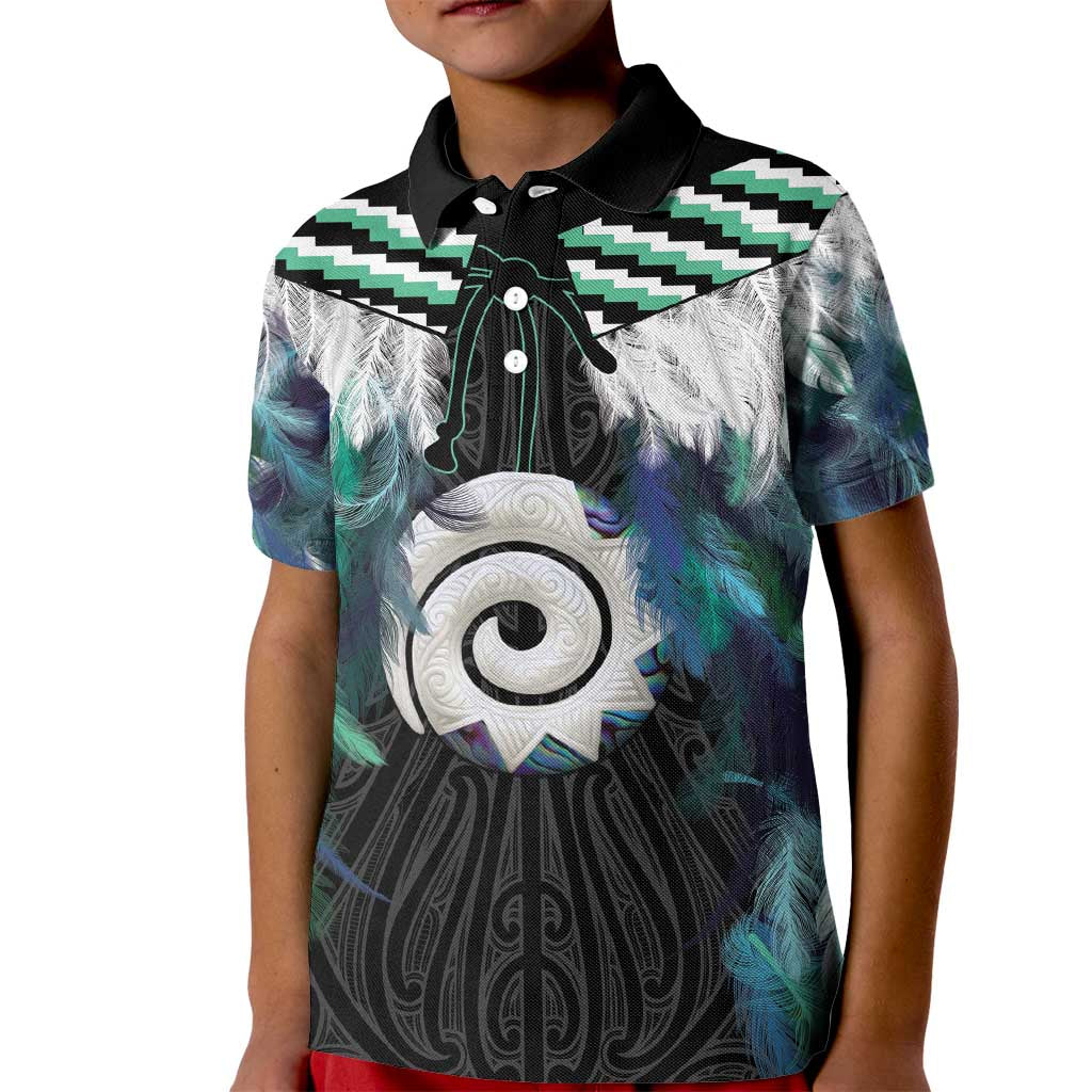 Aotearoa Korowai Motif Kid Polo Shirt Maori Koru Poutama LT14 Kid Turquoise - Polynesian Pride