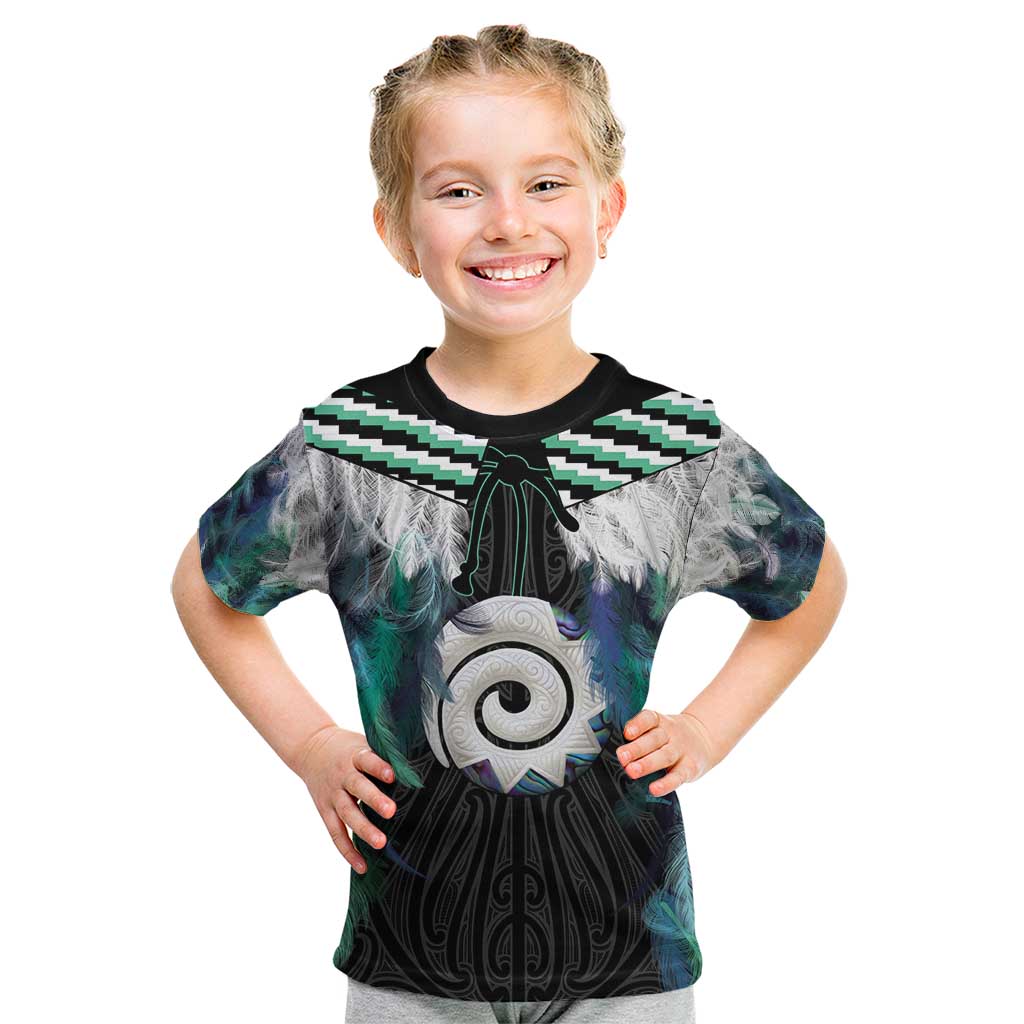 Aotearoa Korowai Motif Kid T Shirt Maori Koru Poutama LT14 Turquoise - Polynesian Pride