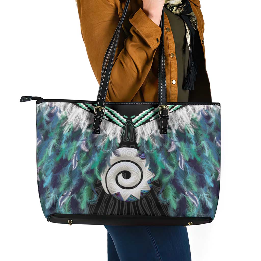 Aotearoa Korowai Motif Leather Tote Bag Maori Koru Poutama LT14 - Polynesian Pride