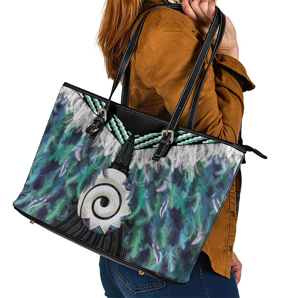 Aotearoa Korowai Motif Leather Tote Bag Maori Koru Poutama LT14 - Polynesian Pride