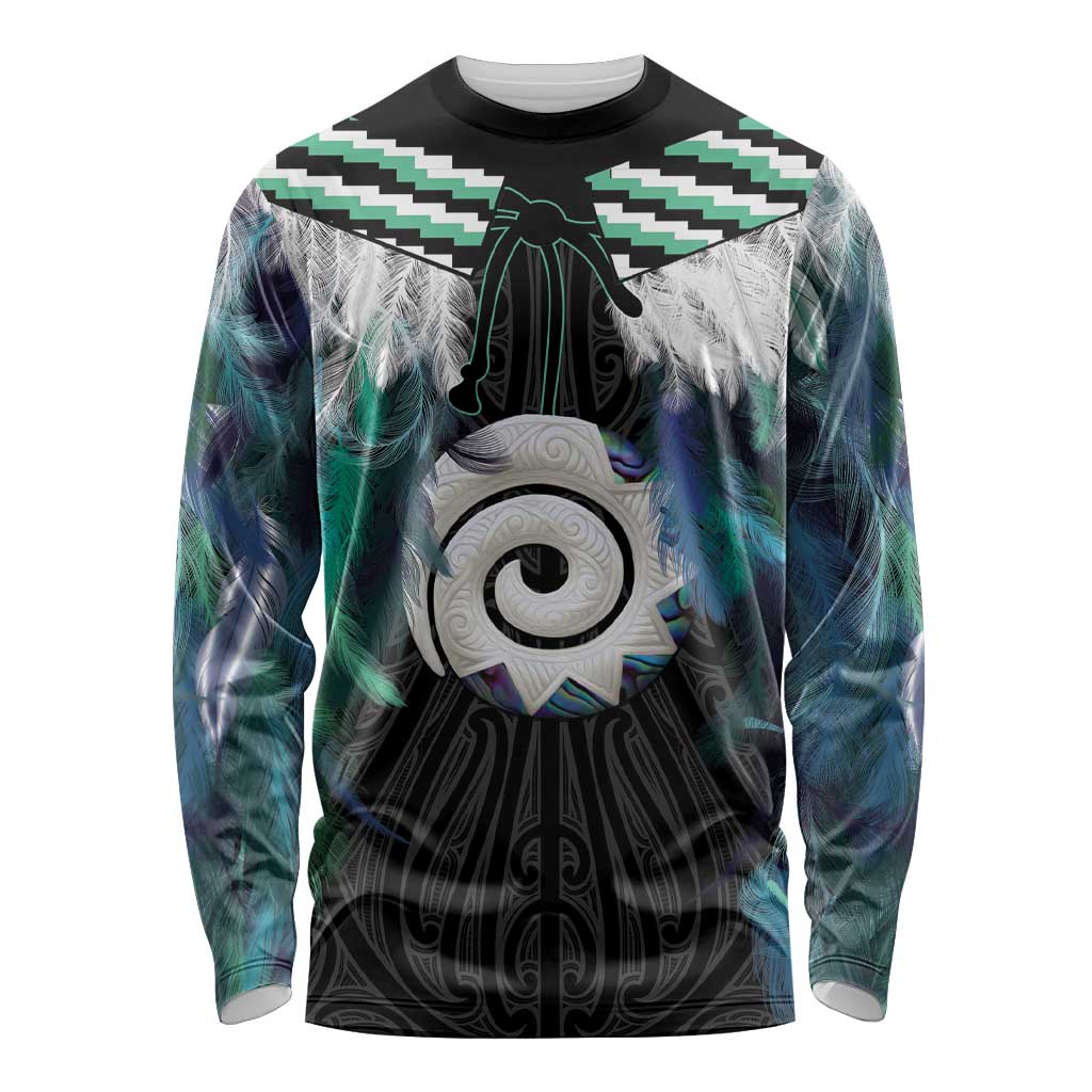 Aotearoa Korowai Motif Long Sleeve Shirt Maori Koru Poutama LT14 Unisex Turquoise - Polynesian Pride