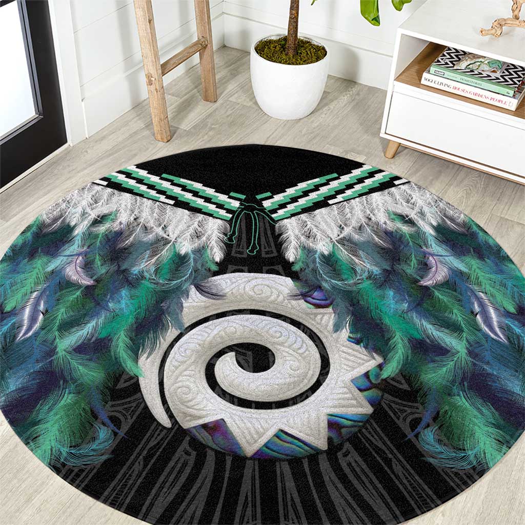 Aotearoa Korowai Motif Round Carpet Maori Koru Poutama
