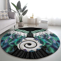 Aotearoa Korowai Motif Round Carpet Maori Koru Poutama