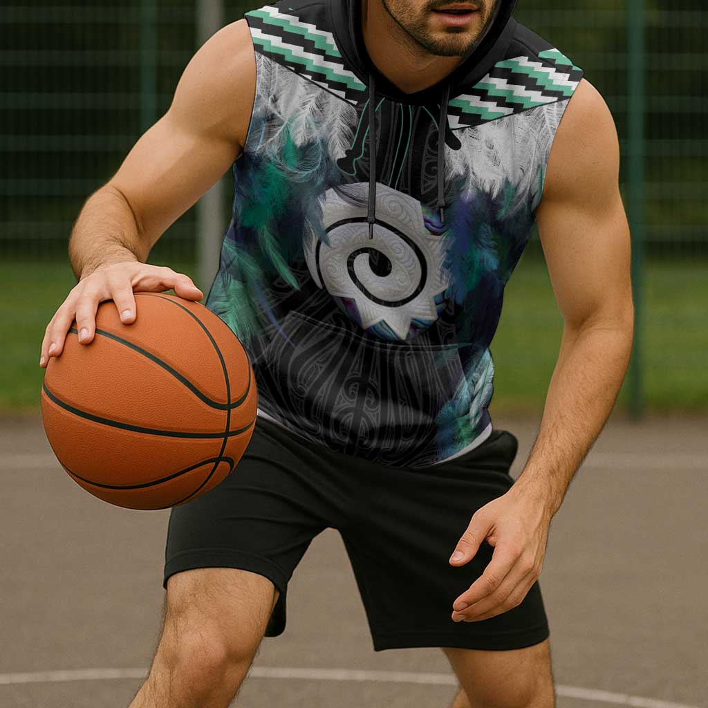 Aotearoa Korowai Motif Sleeveless Hoodie Maori Koru Poutama - Polynesian Pride