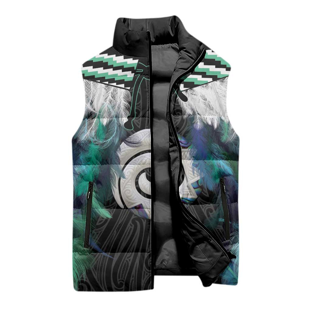 Aotearoa Korowai Motif Sleeveless Puffer Jacket Maori Koru Poutama - Polynesian Pride