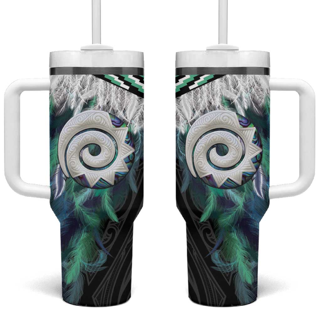Aotearoa Korowai Motif Tumbler With Handle Maori Koru Poutama LT14 One Size: 40 oz Turquoise - Polynesian Pride
