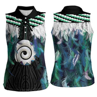 Aotearoa Korowai Motif Women Sleeveless Polo Shirt Maori Koru Poutama