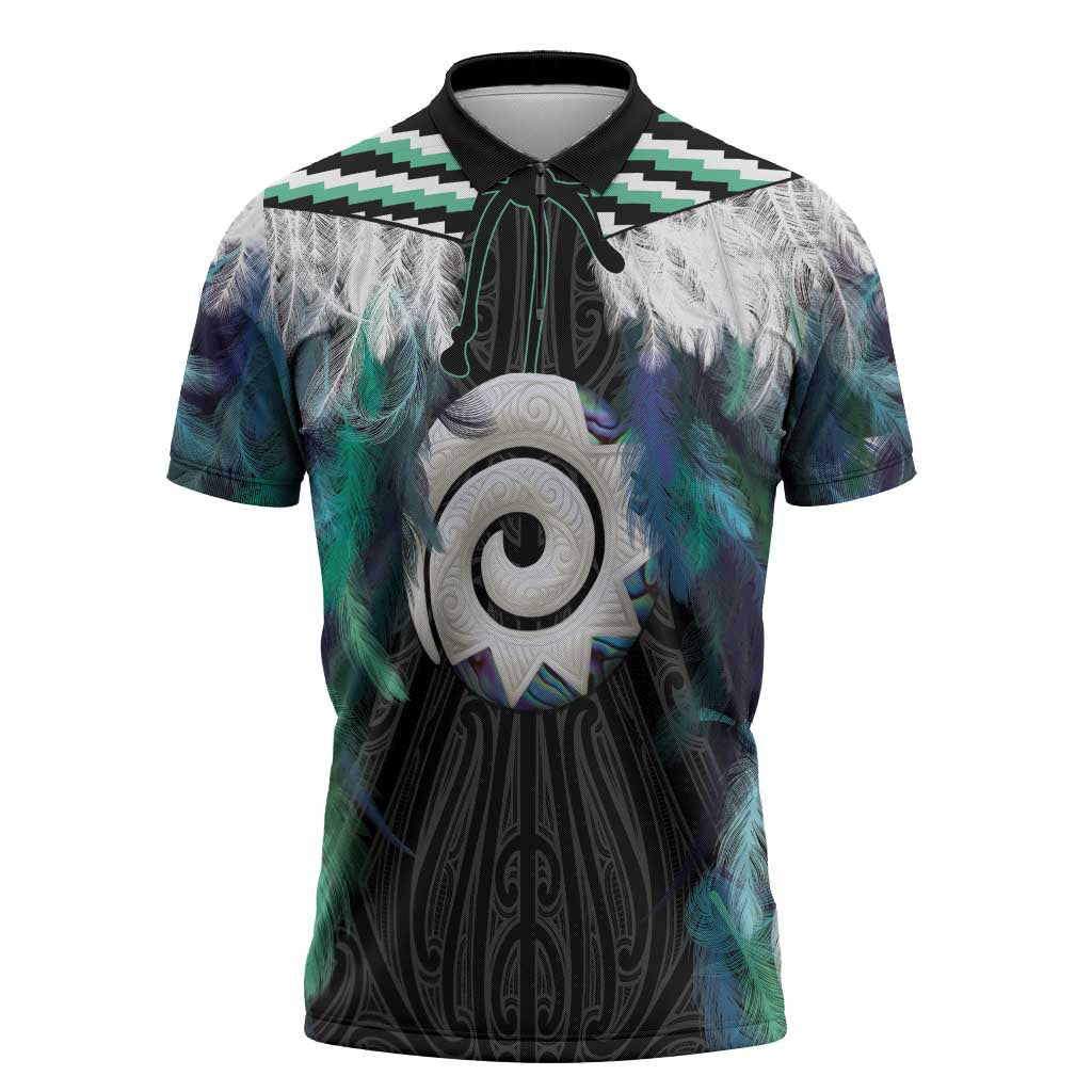 Aotearoa Korowai Motif Zipper Polo Shirt Maori Koru Poutama - Polynesian Pride
