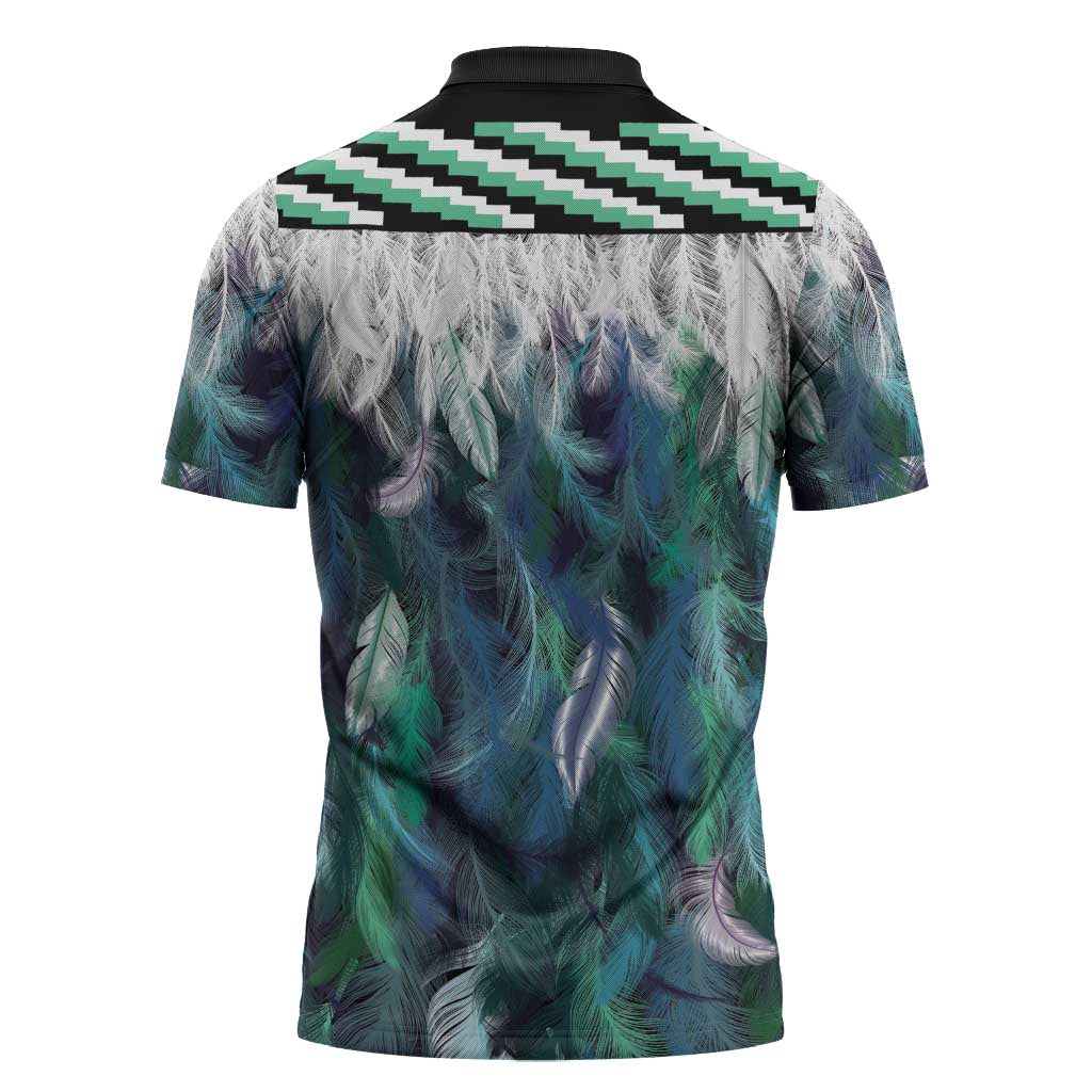 Aotearoa Korowai Motif Zipper Polo Shirt Maori Koru Poutama - Polynesian Pride